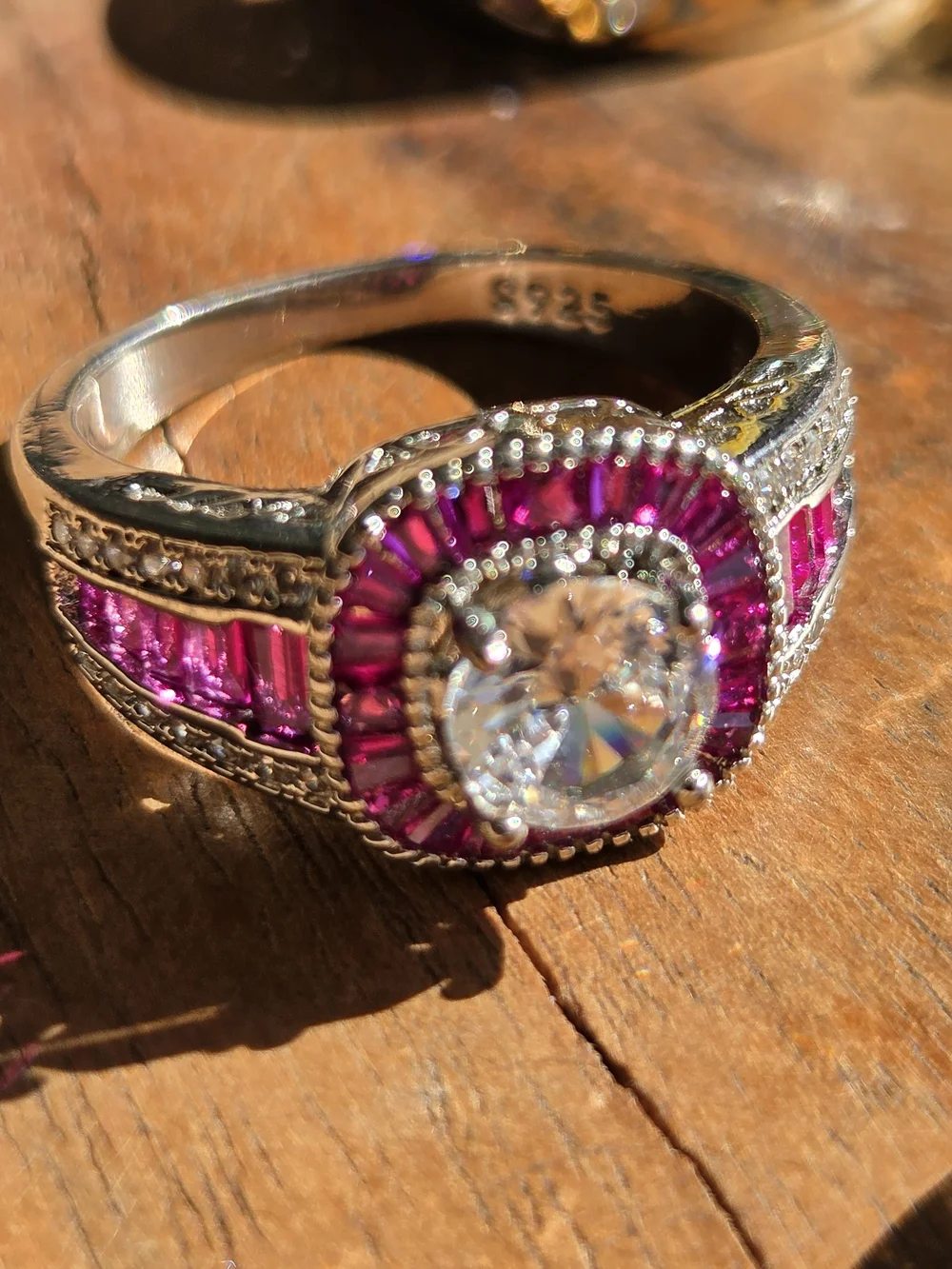 Silver Tone Multi-Stone  Ring - Sparkling Clear and Blue Accents